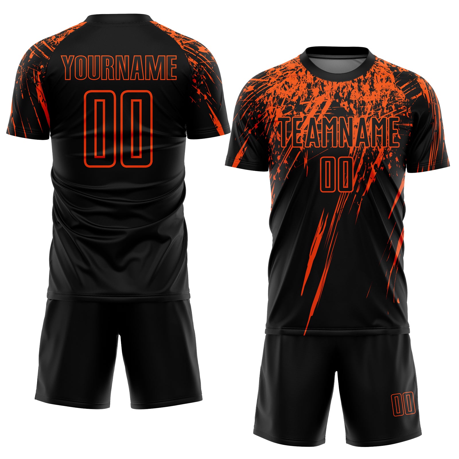 Custom Black Orange Sublimation Soccer Uniform Jersey Fast