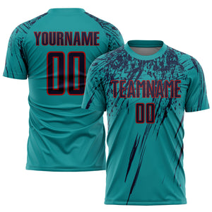 Custom Teal Navy-Red Sublimation Soccer Uniform Jersey