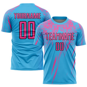 Custom Sky Blue Pink-Black Sublimation Soccer Uniform Jersey