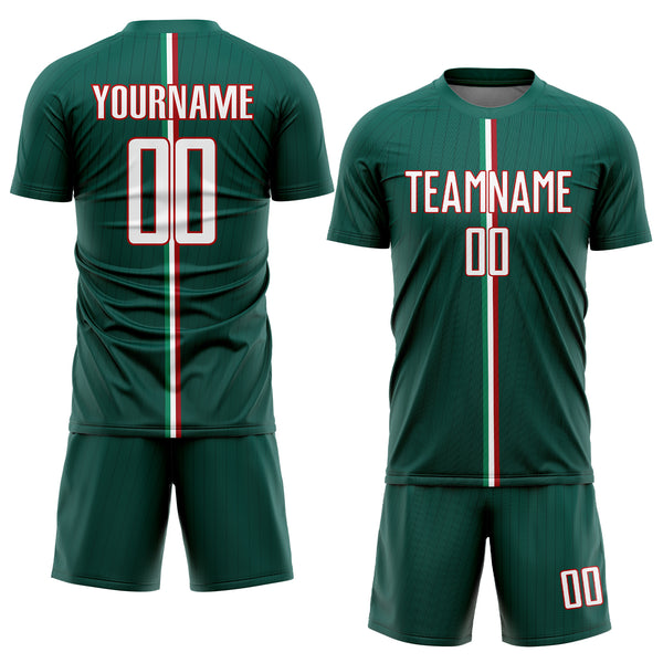 Custom Grass Green Red-White Sublimation Mexico Soccer Uniform