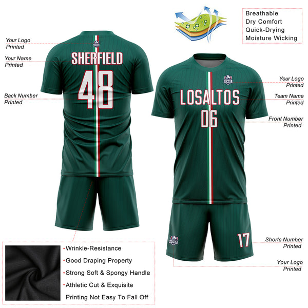 Custom Grass Green Red-White Sublimation Mexico Soccer Uniform