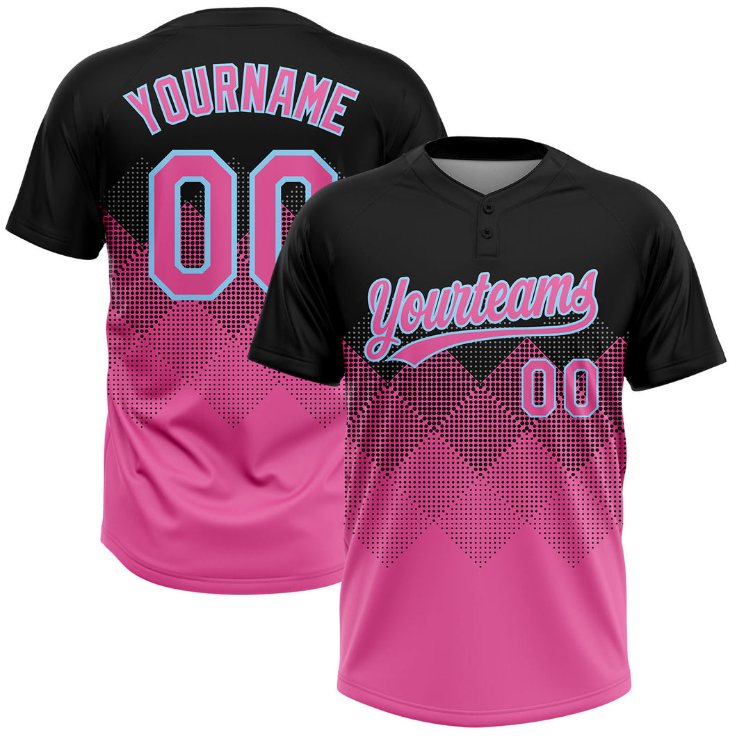 Custom Pink White-Light Blue Hockey Jersey Women's Size:XL