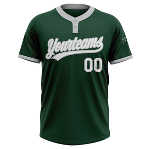 Custom Green White-Gray Two-Button Unisex Softball Jersey