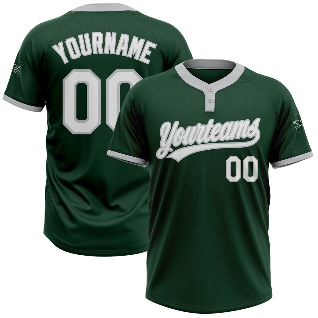 Custom Green White-Gray Two-Button Unisex Softball Jersey