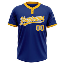 Load image into Gallery viewer, Custom Royal Gold-White Two-Button Unisex Softball Jersey

