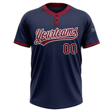 Load image into Gallery viewer, Custom Navy Crimson-White Two-Button Unisex Softball Jersey
