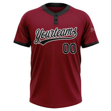 Load image into Gallery viewer, Custom Crimson Black-White Two-Button Unisex Softball Jersey
