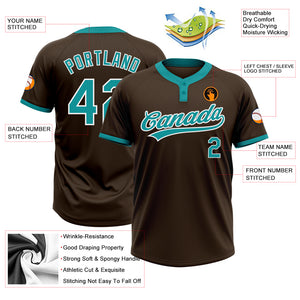 Custom Brown Teal-White Two-Button Unisex Softball Jersey