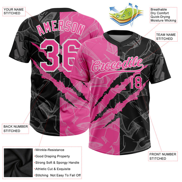 Custom Pink Ribbon Baseball Jersey Camo Deep Pink-Black 3D Breast