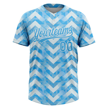 Custom Black White-Light Blue 3D Pattern Two-Button Unisex Softball Jersey