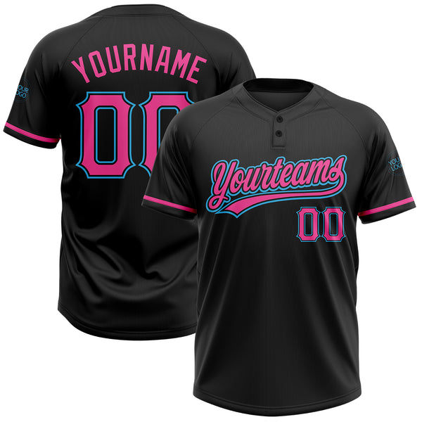 Custom Black Pink-Light Blue Two-Button Softball Jersey Fast Shipping –  FiitgCustom