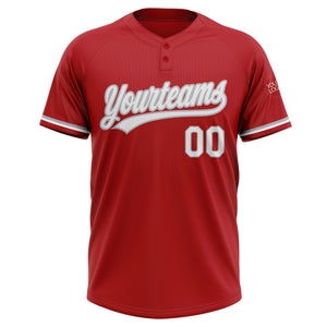 Custom Red White-Gray Two-Button Unisex Softball Jersey