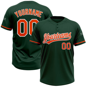 Custom Green Orange-White Two-Button Unisex Softball Jersey