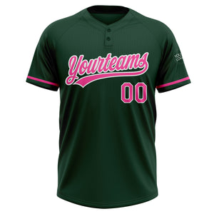 Custom Green Pink-White Two-Button Unisex Softball Jersey