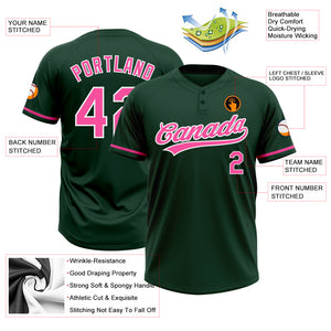 Custom Green Pink-White Two-Button Unisex Softball Jersey