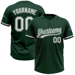 Custom Green White-Gray Two-Button Unisex Softball Jersey