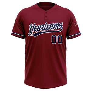 Custom Crimson Navy-White Two-Button Unisex Softball Jersey