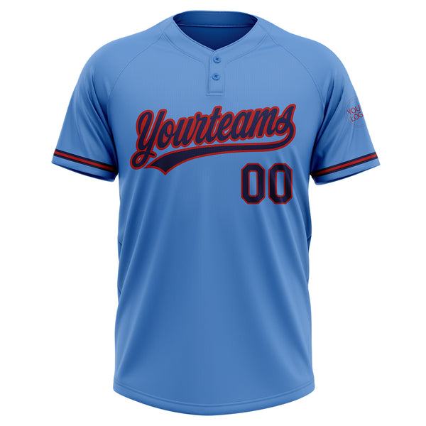 Cheap Custom Light Blue Red-Navy Two-Button Unisex Softball Jersey