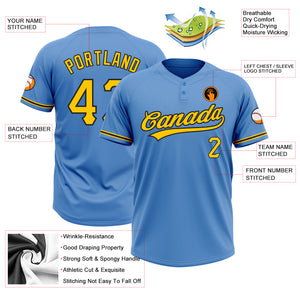 Custom Powder Blue Yellow-Black Two-Button Unisex Softball Jersey