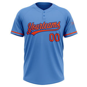 Custom Powder Blue Orange-Royal Two-Button Unisex Softball Jersey