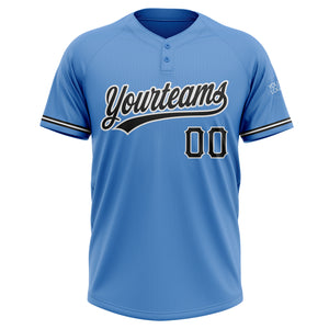 Custom Powder Blue Black-White Two-Button Unisex Softball Jersey