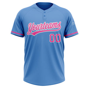 Custom Powder Blue Pink-White Two-Button Unisex Softball Jersey