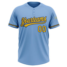 Load image into Gallery viewer, Custom Light Blue Yellow-Navy Two-Button Unisex Softball Jersey
