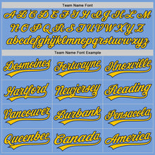 Load image into Gallery viewer, Custom Light Blue Yellow-Navy Two-Button Unisex Softball Jersey
