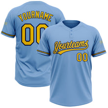 Load image into Gallery viewer, Custom Light Blue Yellow-Navy Two-Button Unisex Softball Jersey
