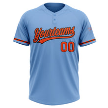 Load image into Gallery viewer, Custom Light Blue Orange-Black Two-Button Unisex Softball Jersey
