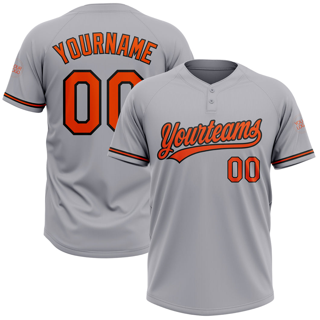 Custom Gray Orange-Black Two-Button Unisex Softball Jersey