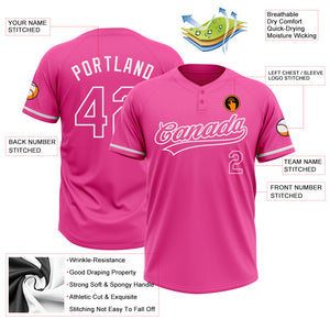 Custom Pink White Two-Button Unisex Softball Jersey