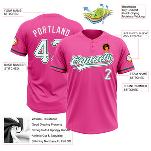 Custom Pink White-Kelly Green Two-Button Unisex Softball Jersey