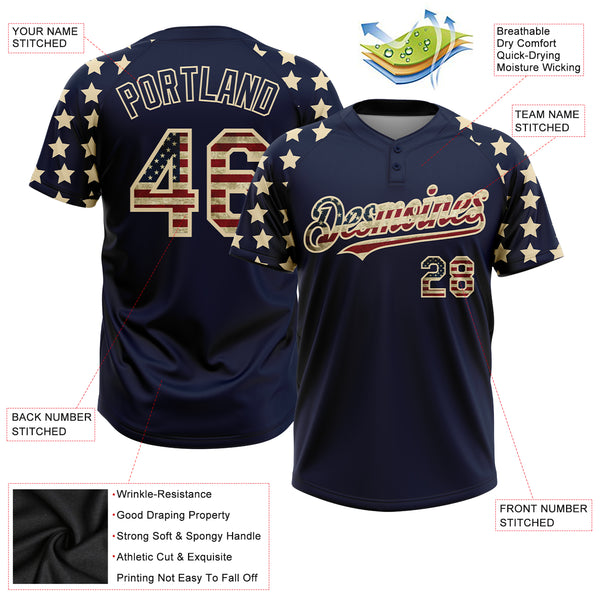 Custom American Flag Patriotic Black Cream Pinstripe Vintage USA Flag-Cream  Baseball Jersey