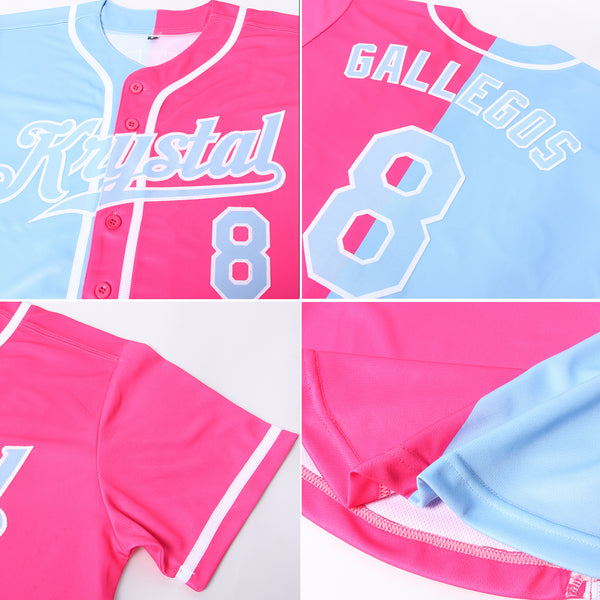 Custom Black Pink-Light Blue Two-Button Softball Jersey Fast Shipping –  FiitgCustom
