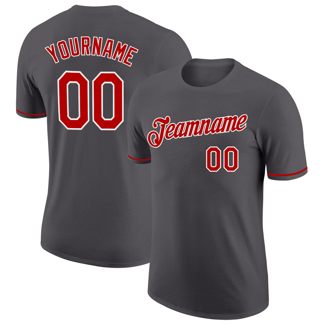 Custom Steel Gray Red-White Performance T-Shirt