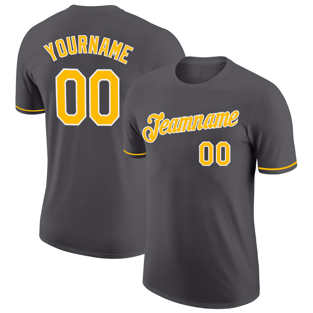 Custom Steel Gray Gold-White Performance T-Shirt