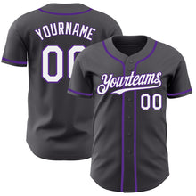 Load image into Gallery viewer, Custom Steel Gray White-Purple Authentic Baseball Jersey
