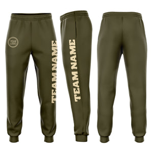 Custom Olive Cream Fleece Salute To Service Jogger Sweatpants