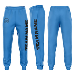 Custom Powder Blue Black Fleece Jogger Sweatpants