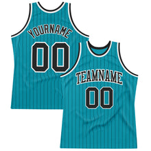 Load image into Gallery viewer, Custom Teal Black Pinstripe Black-White Authentic Basketball Jersey
