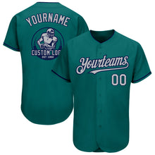 Load image into Gallery viewer, Custom Teal Gray-Navy Authentic Baseball Jersey
