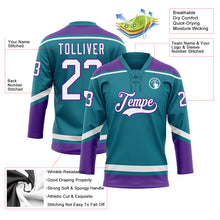 Load image into Gallery viewer, Custom Teal White-Purple Hockey Lace Neck Jersey
