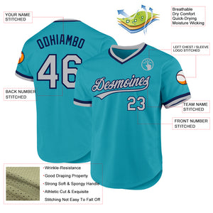 Custom Teal Gray-Navy Authentic Throwback Baseball Jersey