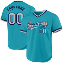 Load image into Gallery viewer, Custom Teal Gray-Navy Authentic Throwback Baseball Jersey
