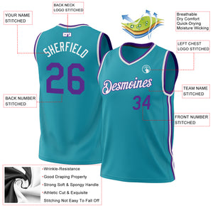 Custom Teal Purple-White Authentic Throwback Basketball Jersey