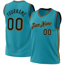 Load image into Gallery viewer, Custom Teal Black-Old Gold Authentic Throwback Basketball Jersey
