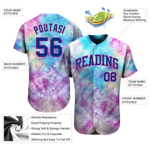 Custom Tie Dye Royal-Pink 3D Authentic Baseball Jersey