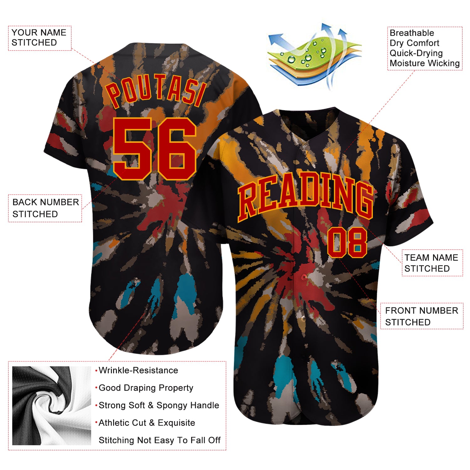 Custom Tie Dye Red-Gold 3D Authentic Baseball Jersey Fast Shipping –  FiitgCustom