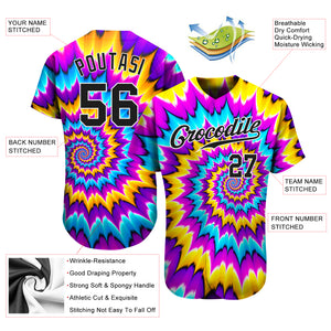 Custom Tie Dye Black-White 3D Authentic Baseball Jersey